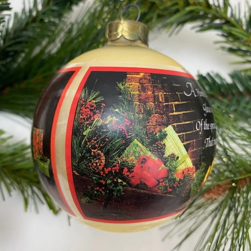 VINTAGE HALLMARK ORNAMENT Fireplace Scene Ornament Glass Ball 1980 Estate Find